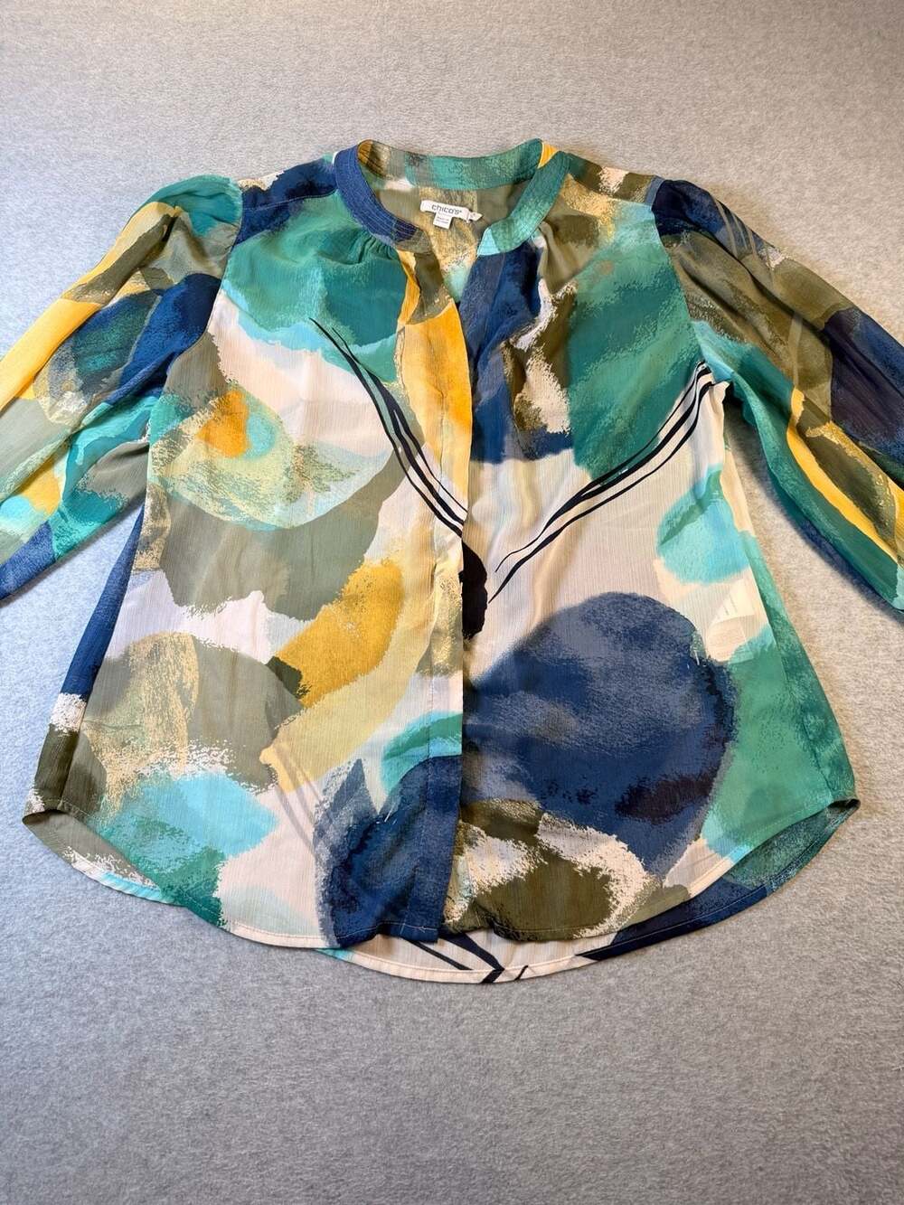 Chico's Women's Size 2 (US 12) Abstract Brushstroke Print Button Front Blouse